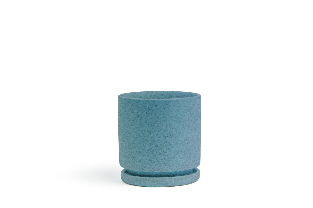 10.5" Textured Antique Teal Gemstone Cylinder Pot